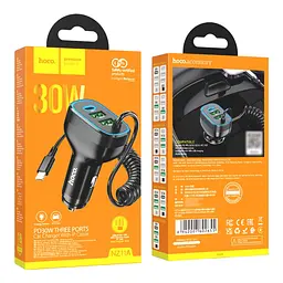 Автомобільний зарядний пристрій Hoco NZ11A 2USB/Type-C PD 30W чорний + кабель Lightning - мініатюра 9