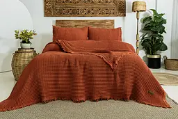 Вафельне покривало Norah Copper 240x260см +2 наволочки 50x70см Saheser pbe0052240