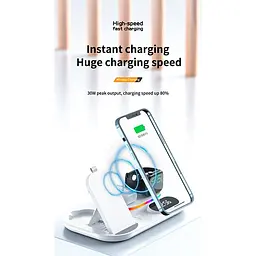 Зарядка Qi 4in1 wireless charger RGB/Clock XYJ A06 сумарно 30 W для Phone/Watch/Earphones - мініатюра 8