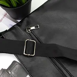 Сумка чоловіча шкіряна Handycover S240 чорна без кишень на блискавці - мініатюра 6