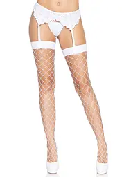 Панчохи у велику сітку Leg Avenue Fence Net Thigh Highs White, one size - мініатюра 1