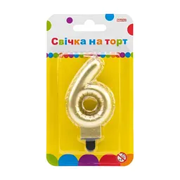 Свічка Maxi золотиста двостороння "6" у вигляді надувної кульки висотою 7,62 см (MX622095G-6)