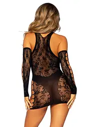 Мінісукня Leg Avenue Mini dress and matching gloves, One Size, чорна, мітенки в комплекті - мініатюра 3