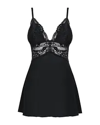 Сатиновий пеньюар з мереживом Obsessive 810-BAB-1 babydoll & thong чорний пеньюар танга L/XL - мініатюра 5