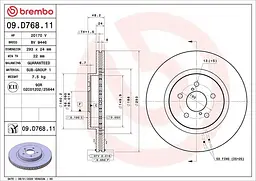 Диск гальмівний вентильований Subaru Impreza, XV 2 16-25р Brembo (09.D768.11)