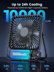 Настільний акумуляторний вентилятор Warmco D3, акумулятор ємністю 10000 мАг до 24 годин роботи, безщітковий двигун - мініатюра 3