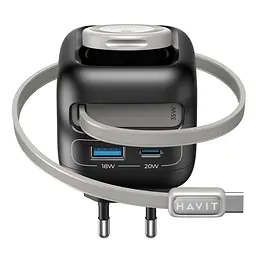Зарядний пристрій Havit UC250 GaN 35W USB-A+USB-C + кабель USB-C + Watch Charger (HV-UC250-BK) - мініатюра 5