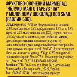 Фруктово-овочевий мармелад Bob Snail Яблуко-Манго-Гарбуз-Чіа в бельгійському молочному шоколаді 54 г - мініатюра 3