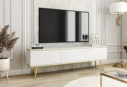 Тумба під телевізор Perfect Home Оро / Oro 3-дверна з золотими ніжками RTV175 Білий (PFH-091319)