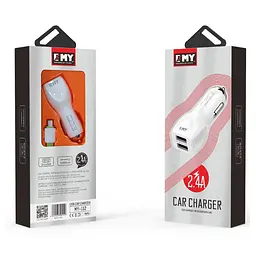 Автомобільний зарядний пристрій EMY MY112 2in1 АЗП з кабелем iPhone DC12-24V, 2.4 А, 5V/12W - мініатюра 1