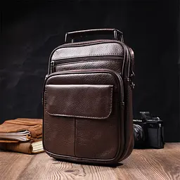 Вертикальна чоловіча сумка з натуральної шкіри Vintage 21952 коричнева - мініатюра 9