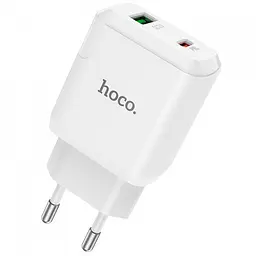 Мережевий зарядний пристрій 1 USB + Type-C Hoco N5 PD20W +QC 3.0 3 A White + Cable Type-C to Type-C - мініатюра 3