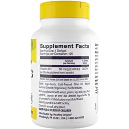 Вітамін D3 Healthy Origins 2400IU 120 желатинових капсул - мініатюра 2