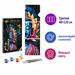 Картина за номерами Будда Schipper Buddha триптих 40×120 см з акриловими фарбами преміальний набір Німеччина (SKU-300) - мініатюра 2