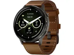 Смарт-годинник Garmin Venu 4 45 mm Slate with Brown Leather Band (010-03014-03)