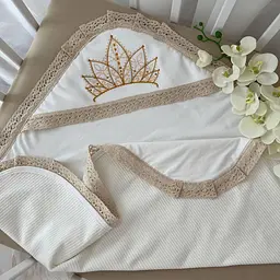 Крижма "Королівська В" Велюр жаккард, кулір 75*100 см Betis Молочний