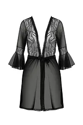 Пеньюар Passion LEAFA PEIGNOIR black, XXL/XXXL, довжина трохи вище коліна, широкі рукави, зав'язується на пояс - мініатюра 3