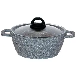 Каструля зі скляною антипригарною кришкою Biol 20 см 2л Granite Grey литої алюміній