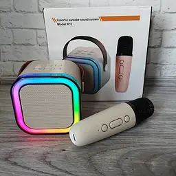 Дитяча Bluetooth колонка з мікрофоном 5Вт RGB підсвічування Міні караоке 2000mAh K12 Бежевий - мініатюра 7