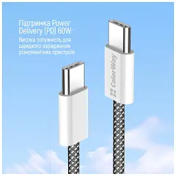 Дата кабель USB-C to USB-C 1.0m 60W 3.0А black ColorWay (CW-CBPDCC061-BK) - мініатюра 7