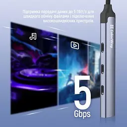 Концентратор ColorWay USB-C 4-in-1 USB-C2.0х3/USB3.0 (CW-HUB07) - мініатюра 7
