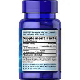 Вітамін D3 та K2 Puritan's Pride Vitamin D3 & K2, 60 капсул