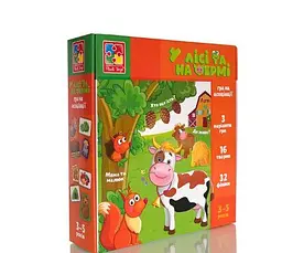 Гра Vladi Toys Міні-розвивашка асоціації "У лісі та на фермі" VT 1804-46 укр (12), 32 картки, 2 фішки