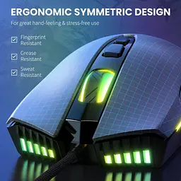 Комп'ютерна мишка Onikuma ігрова CW-97 6400 DPI RGB підсвітка 7 кнопок безшумна дротова для ПК та ноутбука чорний - мініатюра 5