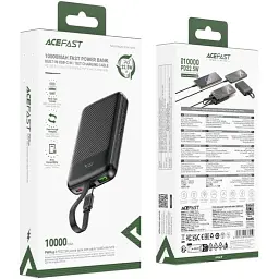 Універсальна мобільна батарея Acefast 10000mAh 22.5W PD,QC3.0 2xUSB-C,USB-A with build Type-C cable M13 Black (6974316283959)