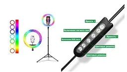 Лампа кільцева LED Ring Light RGB 33 см зі штативом 210 см, тримачем телефона і регулюванням світла - мініатюра 4