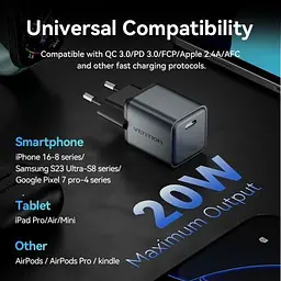 Зарядний пристрій Vention USB-C PD20W GaN gray (FEVH0-EU) - мініатюра 10