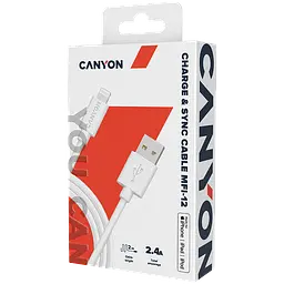 Кабель Lightning Canyon Charge & Sync USB-A to Lightning 2m Білий (CNS-MFIC12W) - мініатюра 2