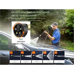 Акумуляторна мийка високого тиску, живлення від павербанку (УМБ Litheli Power Bank 20000 mAh, 45 W, 4А в - мініатюра 6