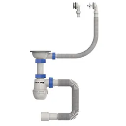 Сифон для кухонної мийки Mixxus SK-07-A з нержавною сіткою та гнучким круглим переливом 3 1/2"×40 MI8198