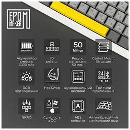Клавіатура Epomaker Shadow-X 70 Mulan Switch Hot-Swap LCD Screen RGB Wireless/Bluetooth/USB UA White (SHX-W-M) - мініатюра 9