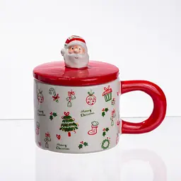 Новорічна порцелянова чашка з кришкою Merry Christmas для чаю та кави 350 мл Yiwu CR-1-20 - мініатюра 2