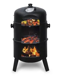 Садова коптильня на вугільному грилі з вогнищем 3 в 1 MalTec Coal Curron SmokeHouse GM8000 із термометром, мангал, чорна, 108085