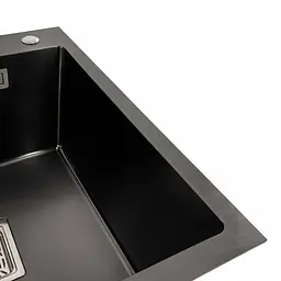 Кухонна мийка Platinum Handmade PVD HSBB 500x500x220 чорна (квадратний сифон,3.0/1.0), Чорний - мініатюра 3