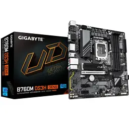 Материнська плата LGA1700, Gigabyte B760M DS3H GEN5, B760, 4xDDR5, Int.Video(CPU), 4xSATA3, 2xM.2, 1xPCI-E 5.0 x16, 2xPCI-E 3.0 x1, Realtek 7.1, RTL8125BG, 6xUSB 3.2 / 6xUSB 2.0, VGA/HDMI/2xDP, MicroATX