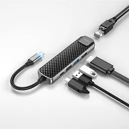 Type-C концентратор хаб Hoco Easy view HB23 - адаптер на 4K HDMI LAN 1xUsb 3.0 1xUsb2.0 Type-C PD 60W - мініатюра 3