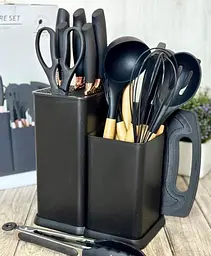 Набір кухонного приладдя A-plus Kitchenware Set силіконовий з дощечкою Чорний - мініатюра 2