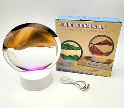 Настільна LED лампа нічник RGB пісочний годинник Картина рухомий пісок USB світильник UKC 3D Sandscape жовтий - мініатюра 3