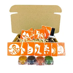 Набір для біо-тату "Хелловін - гліттер" Fresh Tattoo set-halloween-glitter 18 трафаретів