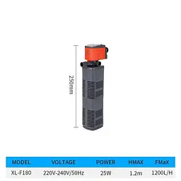 Внутрішній фільтр для акваріума Xilong XL-F180 25 Вт 1200 л/год до 200 л - мініатюра 2