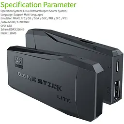 Міні ігрова приставка XPRO 25001 M8 64 ГБ Mini Game Stick 4K HDMI + 2 бездротові джойстики чорна (40842-15758_836) - мініатюра 7