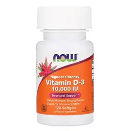 Витамин D Vitamin D3 10 000 МЕ 120 жидких капсул NOW vit0006389
