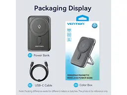 Зовнішній акумулятор (Power Bank) Vention Magnetic Wireless 10000mAh 20W Black (FHNB0) - мініатюра 8