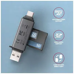 Зчитувач флеш-карт AXAGON USB-C + USB-A to SD/microSD 5Gbps gray (CRE-DAC) - мініатюра 4