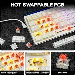 Ігрова механічна дротова клавіатура Ajazz NK68 / Red Switch / 65% / RGB / White Lines - мініатюра 5