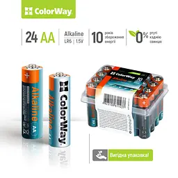 Батарейка AA (LR6), щелочная, ColorWay Alkaline Power, 24 шт, 1.5V, Plastic box (CW-BALR06-24PB) - мініатюра 2